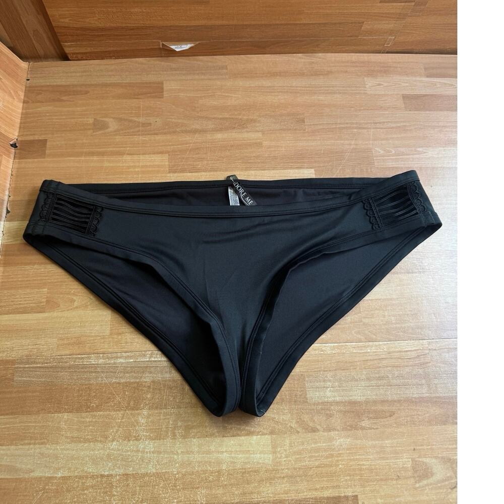 Adore Me Black Strappy Cutout Hipster Bikini Bottom size large